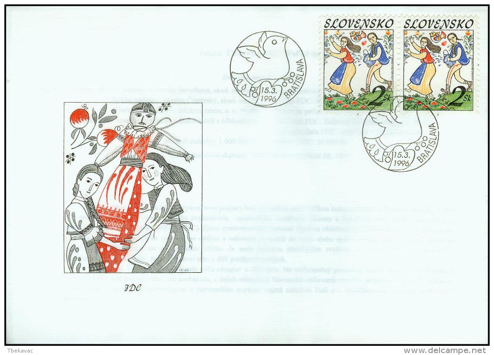 Slovakia 1996, FDC Cover Easter Folk Customs Sprinkling Water Mi.# 248, Ref.bbzg - FDC