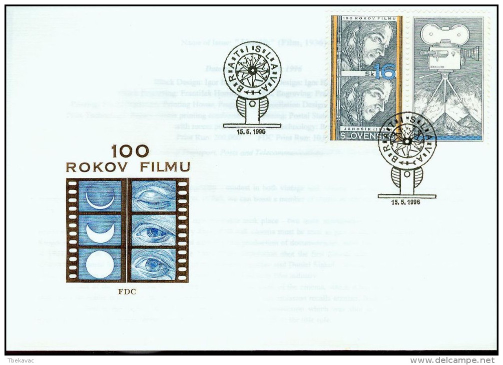 Slovakia 1996, FDC Cover 100 Years Of Cinema Mi.# 252, Ref.bbzg - FDC
