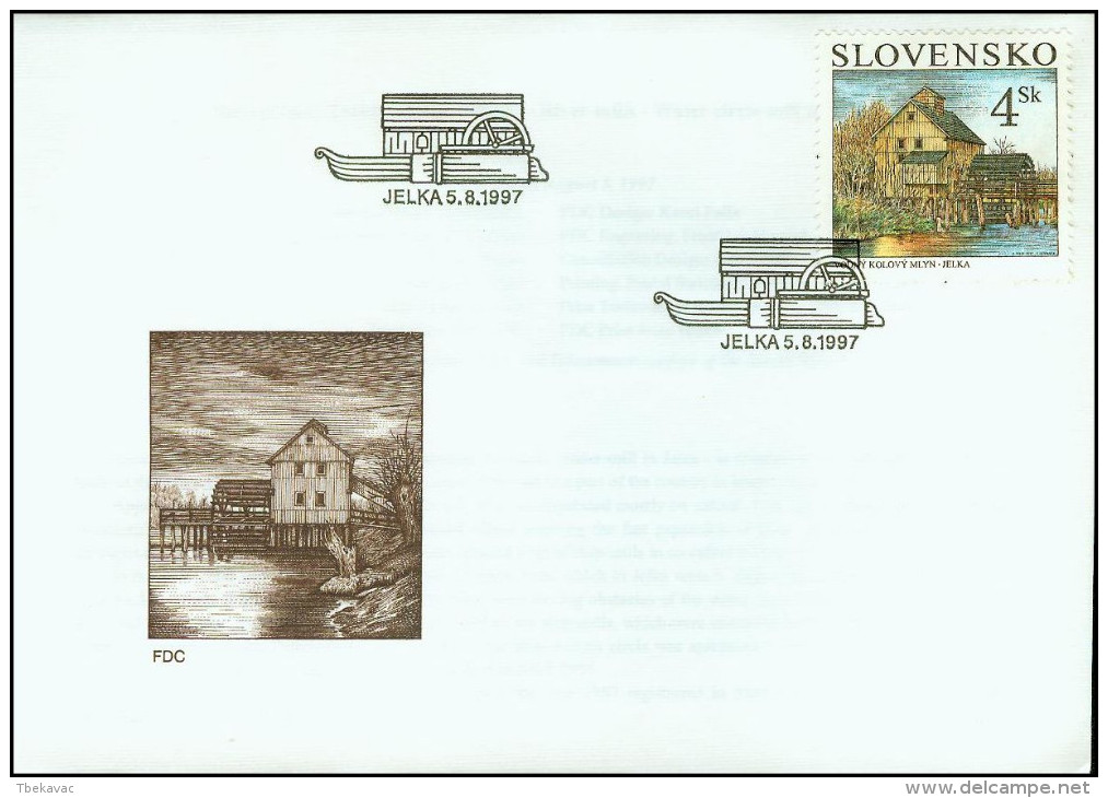 Slovakia 1997, FDC Cover Technical Monuments Watermill Jelka Mi.# 286, Ref.bbzg - FDC