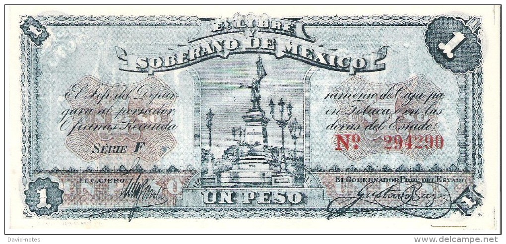 Mexico - Pick S881 - 1 Peso 1915 - AUnc - ESTADO LIBRE Y SOBERANO - Mexique