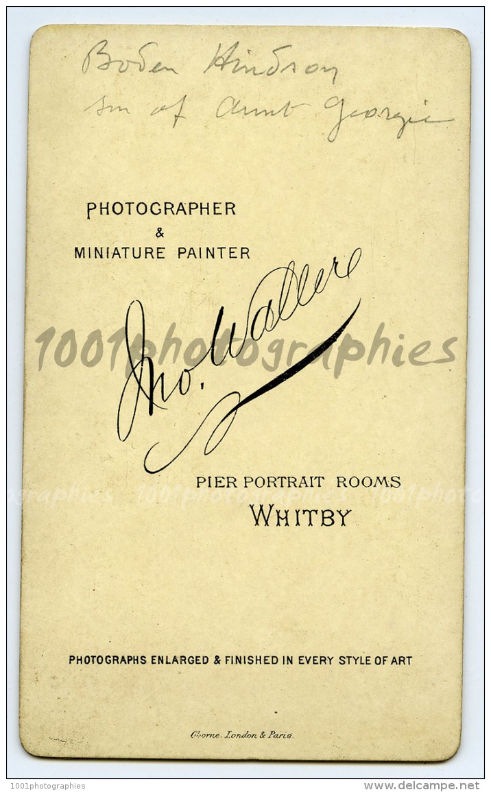 CDV J. Waller, Pier Portrait Rooms, Whitby. Portrait D&#039;un Enfant. Annotations Au Dos, Voir Scan. - Other & Unclassified