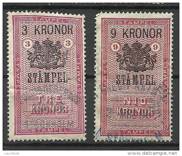 SCHWEDEN Sweden 1890ies Stempelmarken Documentaries 3 & 9 Kr O - Revenue Stamps