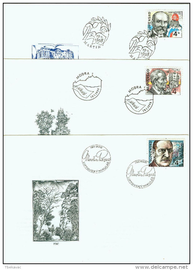 Slovakia 1998, FDC Covers Famous People Mi.# 302-304, Ref.bbzg - FDC