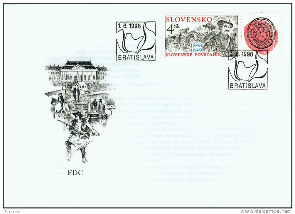 Slovakia 1998, FDC Cover 150th Anniversary Of The Revolution Mi.# 313, Ref.bbzg - FDC