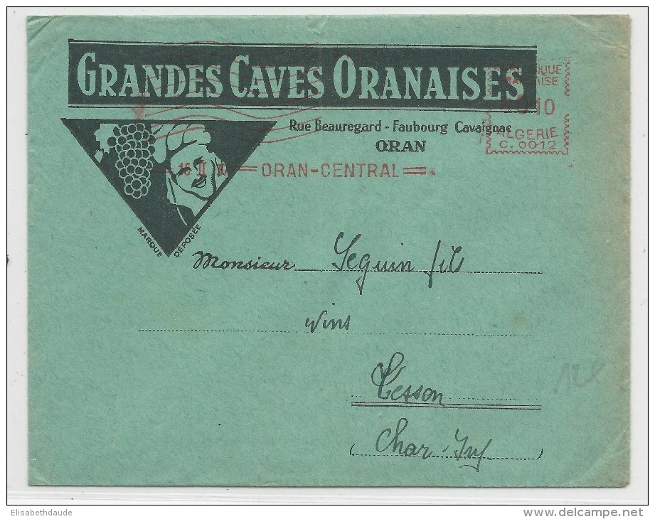 1937 - ALGERIE - ENVELOPPE DECOREE (VINS ORANAIS) De ORAN Avec EMA - Lettres & Documents