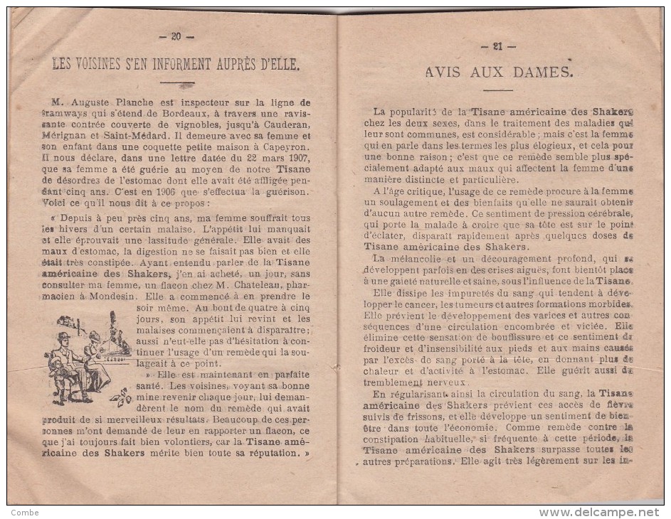 1908 BROCHURE DE LA VÉRITABLE TISANE AMÉRICAINE DES SHAKERS PHARMACIEN LILLE CALENDRIER LECTURE DE SOIRÉE ÉNIGMES / 823