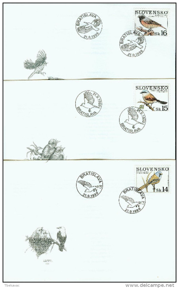 Slovakia 1999, FDC Covers Birds Mi.# 349-351, Ref.bbzg - FDC