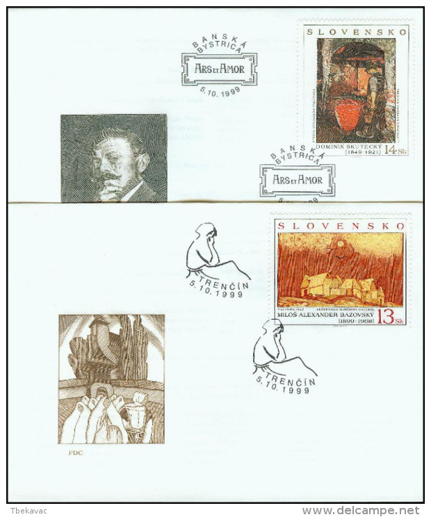 Slovakia 1999, FDC Covers Art Paintings Mi.# 352-353, Ref.bbzg - FDC