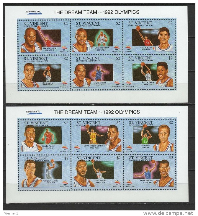 St. Vincent 1992 Olympic Games Barcelona, Basketball Set Of 2 Sheetlets MNH - Estate 1992: Barcellona