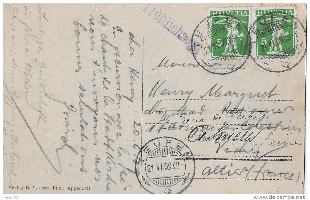 GAIS &#8594; Dorfstrasse Mit Dem Hotel Krone 1909 &#9658;mit Violettem Stempel Fröhlichsegg&#9668; - Gais