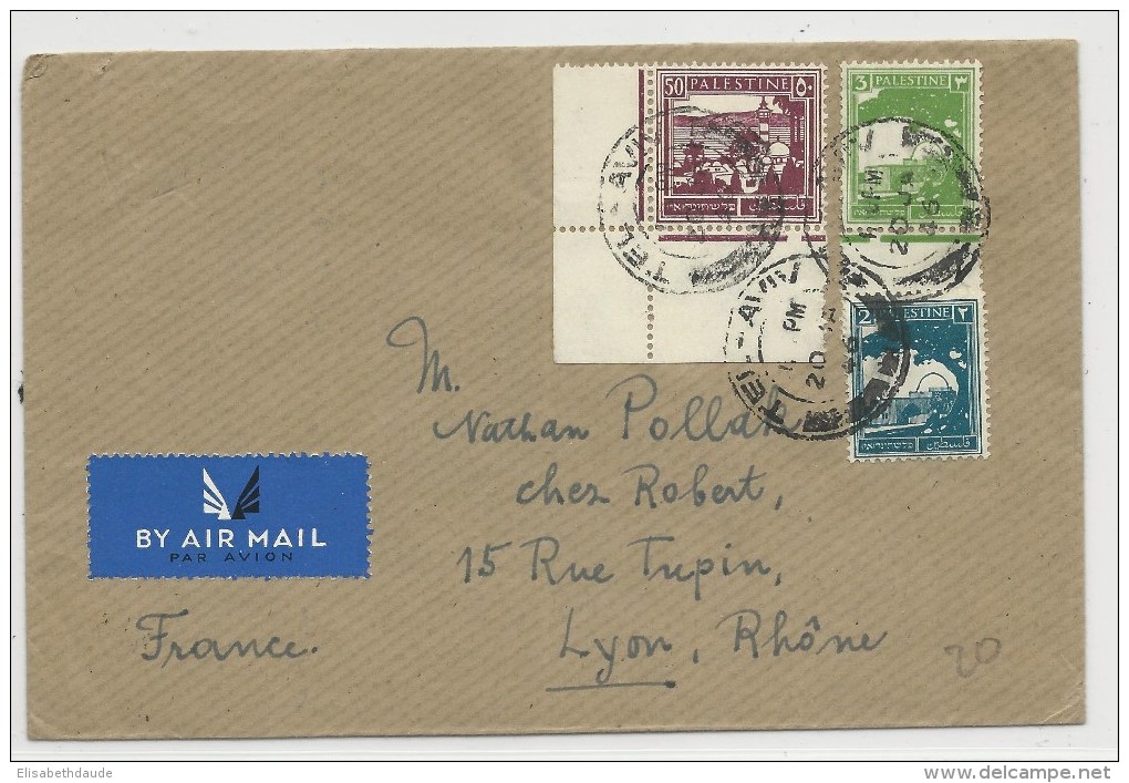 PALESTINE - 1946 - ENVELOPPE AIRMAIL De TEL-AVIV Pour LYON - Palestine