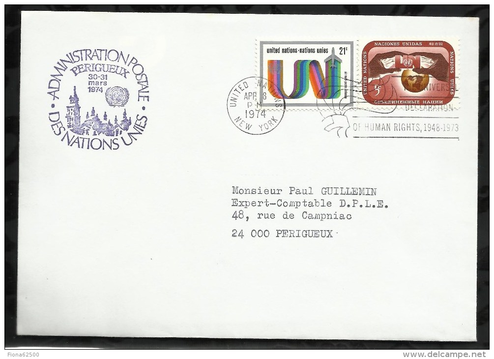 ADMINISTRATION POSTALE DES NATIONS UNIS 30 . 31 MARS 1974 . NEW-YORK . - Lettres & Documents