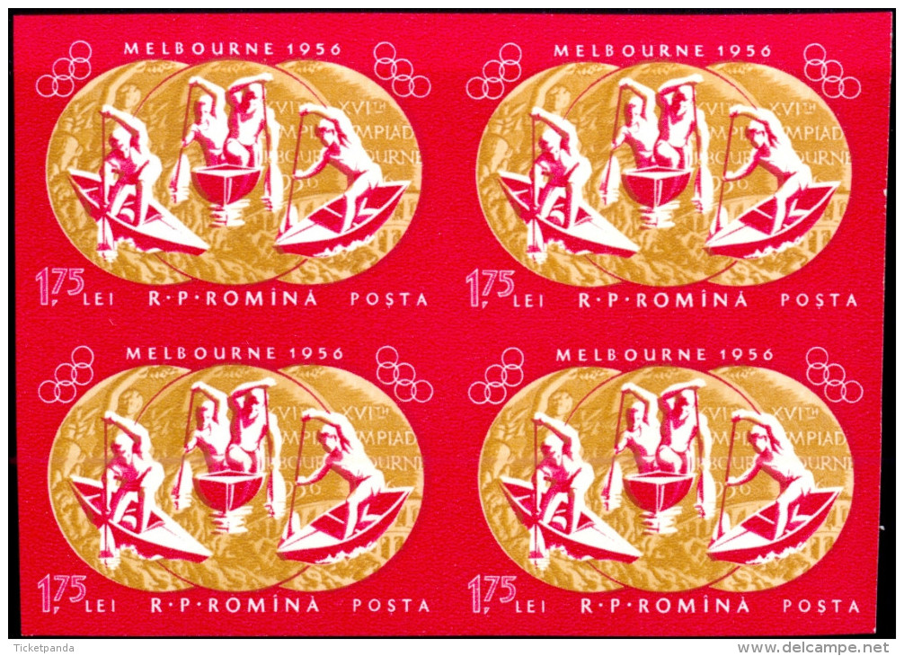 MELBOURNE 1956 OLYMPIC GAMES-RAFTING-MEDALS-IMPERF BLOCK OF 4-ROMANIA-SCARCE-MNH-TP-398 - Sommer 1956: Melbourne