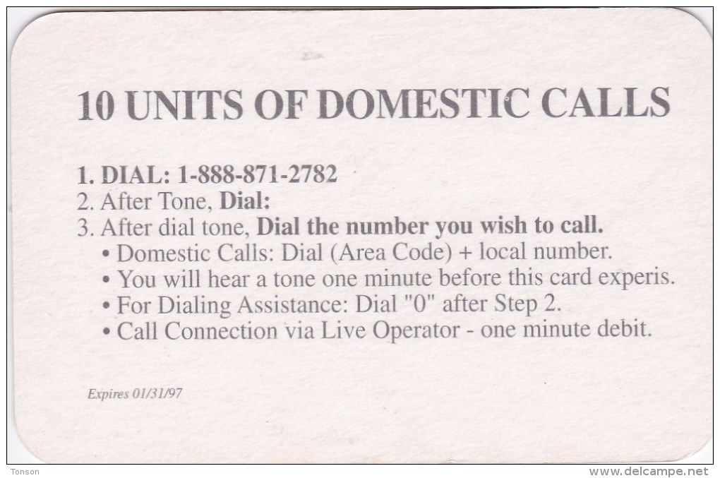 United States, Football Team, Phone Card, 10 Units Of Domestic Calls, 2 Scans. - Sonstige & Ohne Zuordnung