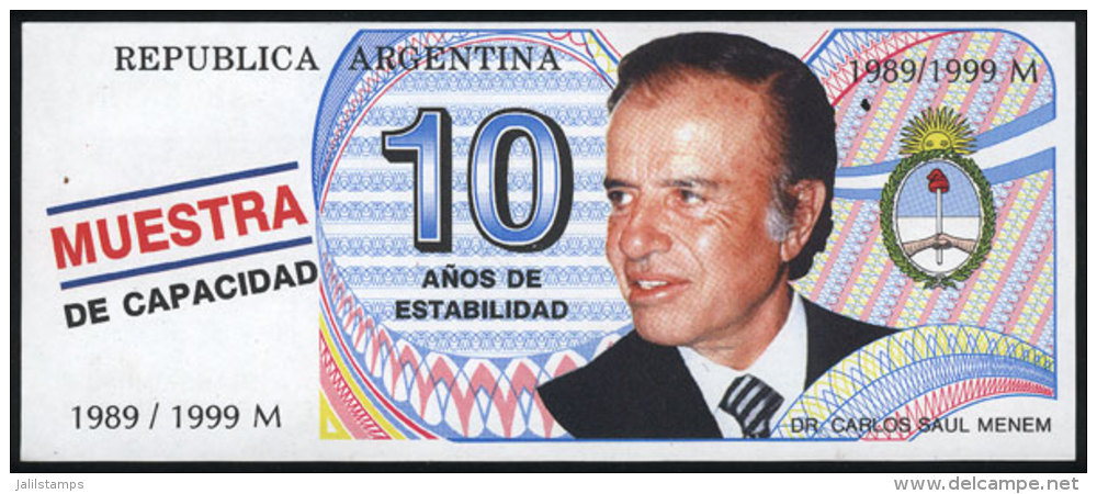 Advertising "bank Note" Printed In 1999 With Image Of President Menem, VF! - Andere & Zonder Classificatie