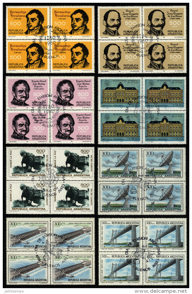 Lot Of 20 Blocks Of 4 + 1 Souvenie Sheets With First Day Postmarks, Year 1978/80, VF Quality! - Collections, Lots & Séries