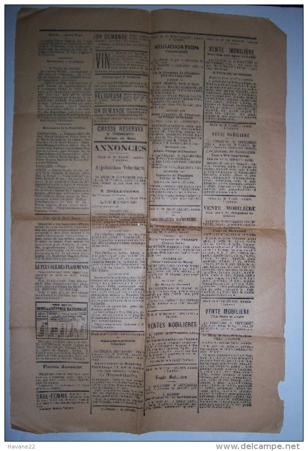 JOURNAL DE LANNION 21 Septembre 1918 Bretagne - 1900 - 1949