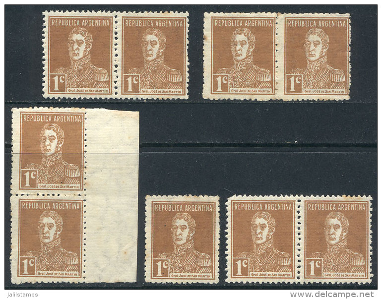GJ.612, 1c. San Martín, Printed On Ribbed Paper, 9 Stamps, Almost All With Stain Spots On Gum, Low Start,... - Andere & Zonder Classificatie