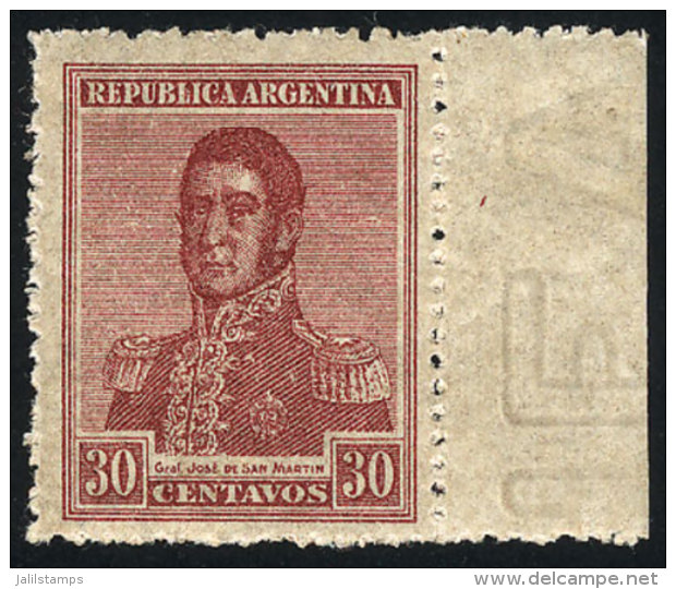 GJ.492, 30c San Martín, With WHEATLEY BOND Wmk, Sheet Margin, Lightly Hinged, Superb! - Autres & Non Classés