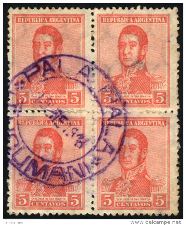 GJ.435, Block Of 4, With Cancel Of PALA PALA (Tucumán) In Violet, With Defects, Rare!! - Andere & Zonder Classificatie