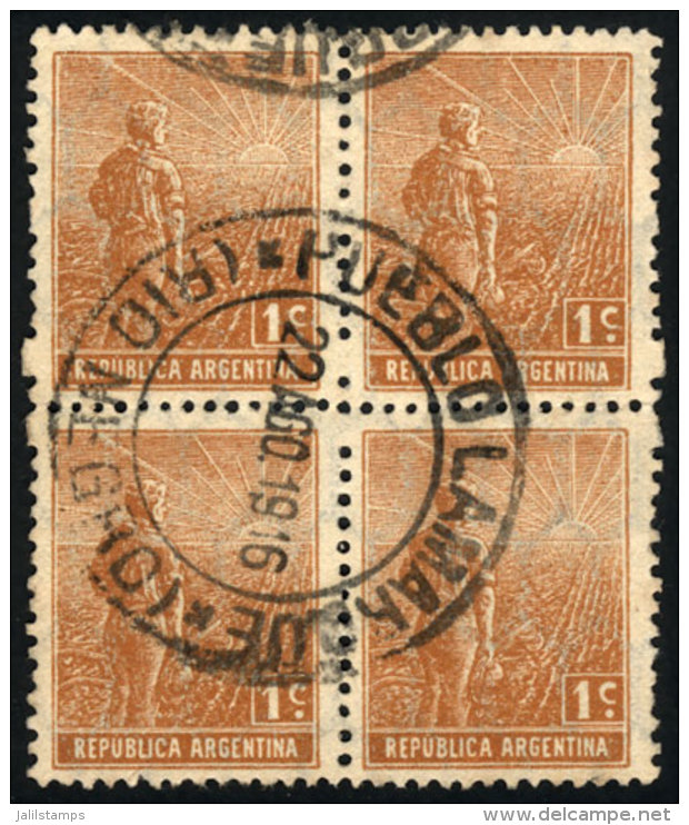 GJ.364, Block Of 4, With Cancel Of PUEBLO LAMARQUE (Río Negro) Of 22/AU/1916, VF Quality! - Andere & Zonder Classificatie
