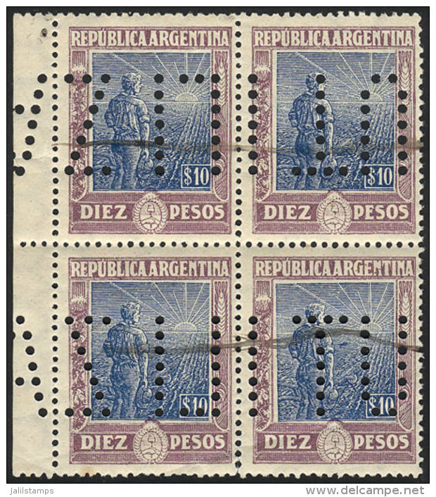 GJ.361O, $10 Plowman, Marginal Block Of 4 - Autres & Non Classés