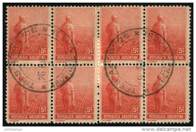 GJ.317, Block Of 8, With Cancel Of TRES ARROYOS (Buenos Aires), VF! - Autres & Non Classés