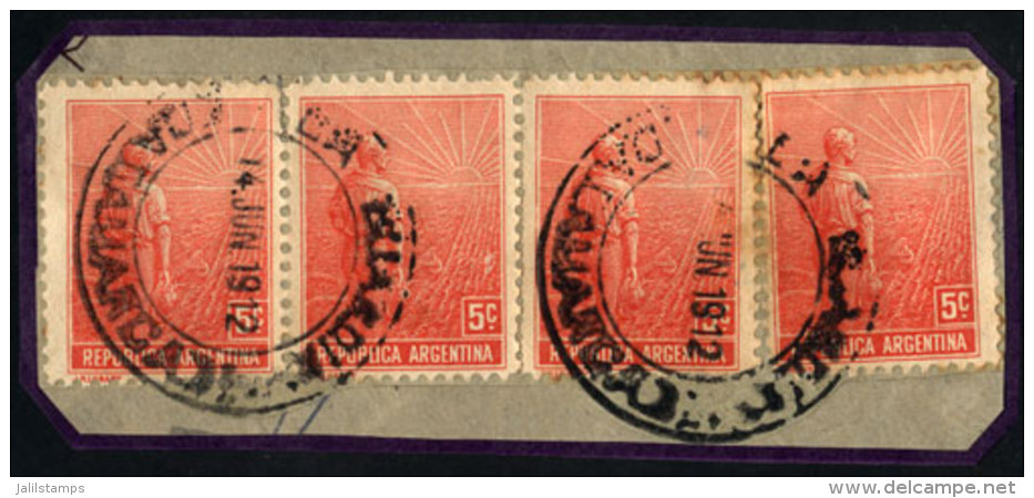 GJ.317, Strip Of 3 + 1, On Small Fragment, With Cancel Of LA GUARDIA (Catamarca), VF! - Andere & Zonder Classificatie