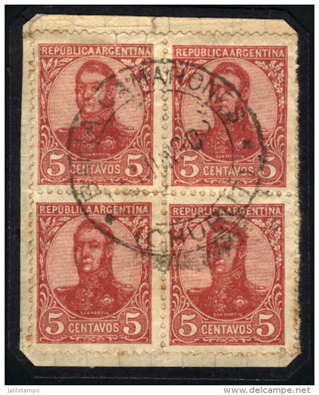 GJ.292, Perf 13&frac14;, Block Of 4 With Cancel Of BAHÍA CAMARONES (Chubut), VF! - Andere & Zonder Classificatie