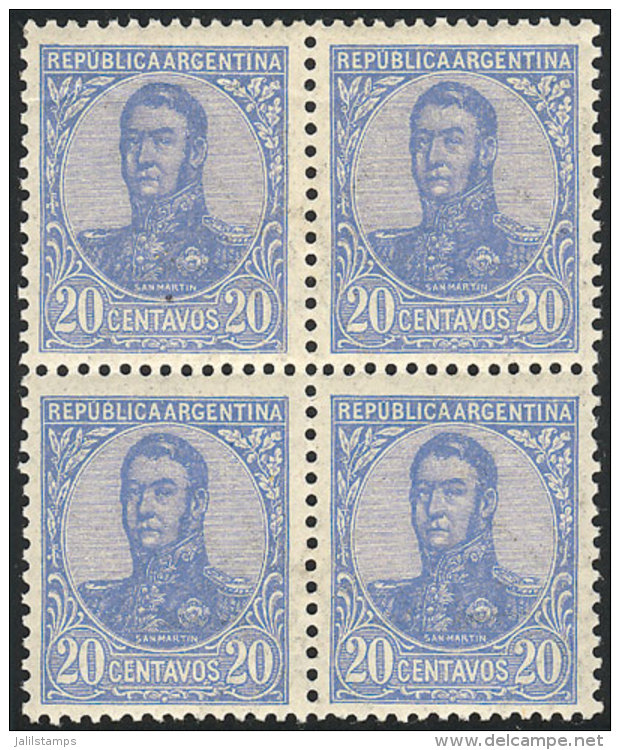 GJ.284, 20c San Martín In Oval, Perf 13&frac14; X 12&frac12;, Block Of 4 (2 MNH And 2 Lightly Hinged), VF! - Andere & Zonder Classificatie