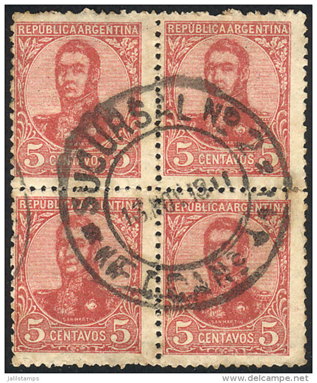 GJ.280, 5c. San Martín, Perf 13&frac14; X 12&frac12;, Block Of 4 Postmarked "SUCURSAL N° 2", VF! - Andere & Zonder Classificatie