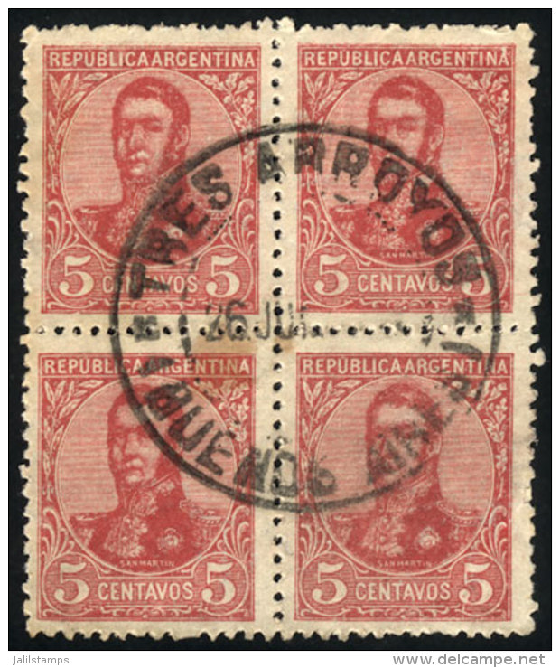 GJ.280, Perf 13&frac14; X 12&frac12;, Block Of 4 With Cancel Of TRES ARROYOS (Buenos Aires), VF! - Andere & Zonder Classificatie