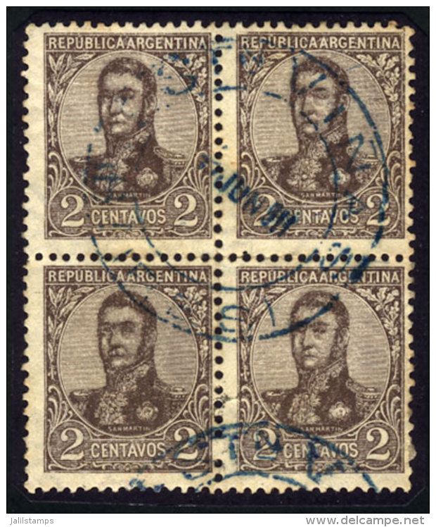 GJ.277, Perf 13&frac14; X 12&frac12;, Block Of 4 With Cancel Of Estn. VIÑAS (Buenos Aires) In Blue, VF! - Andere & Zonder Classificatie