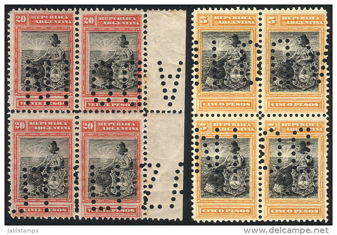 GJ.236O + 238O, 5c And 20c. Seated Liberty In Blocks Of 4, VF! - Autres & Non Classés