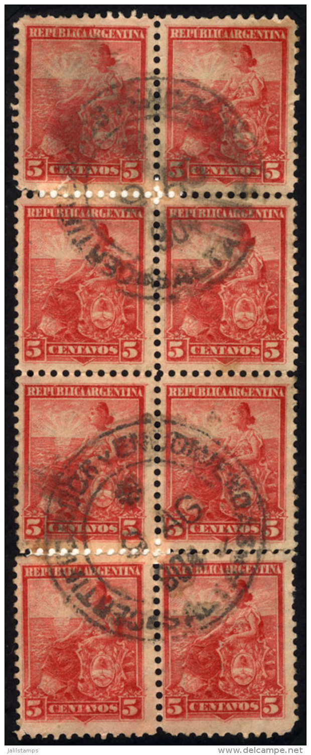 GJ.222, Block Of 6 + Pair, Cancelled: CERTIFICADOS And ENCOMIENDAS (Salta) For 9/AU/1904, One Stamp With Minor... - Autres & Non Classés