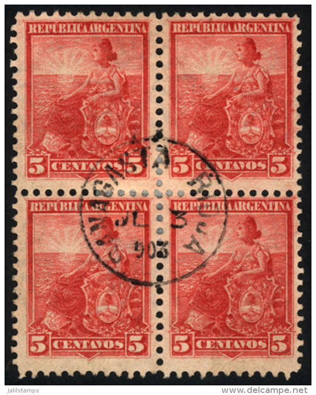 GJ.222, Block Of 4, With Cancel Of SANAGASTA (La Rioja) For 3/JUL/1903, VF Quality! - Autres & Non Classés