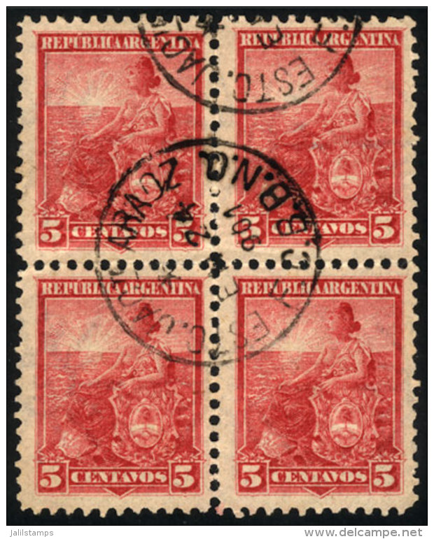 GJ.222, Block Of 4, With Cancel Of "ESTAC. JACto. ARAOZ - F.C.B.B.N.O." For 24/JA/1901, RARE! - Andere & Zonder Classificatie