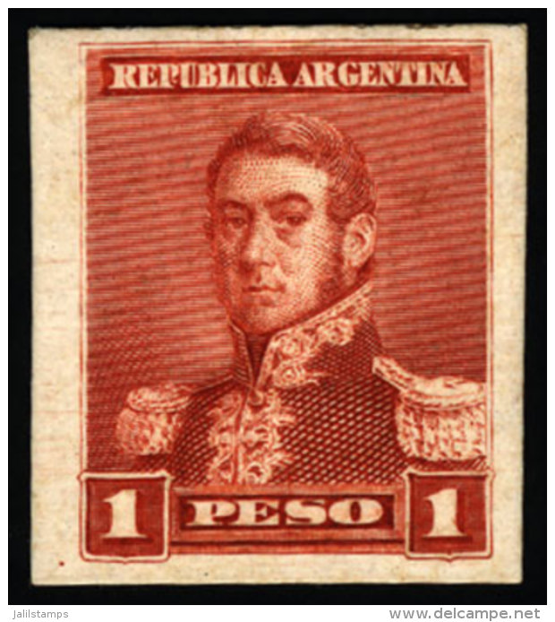 GJ.186, $1 San Martín, PROOF Printed On Card In Brownish Red (1958 Kneitschel, Volume II, Page 694), VF! - Autres & Non Classés