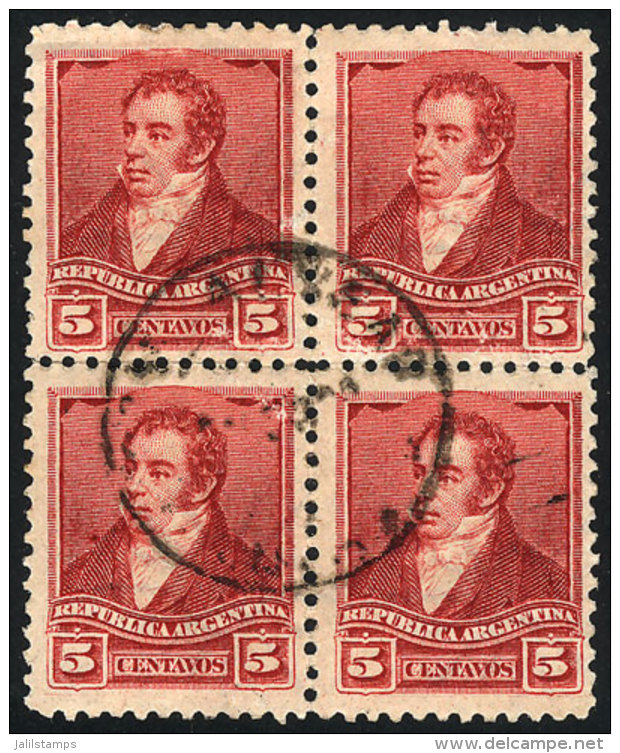 GJ.178, 5c Rivadavia, Block Of 4 With Cancel Of ALVEAR (CORRIENTES), VF Quality! - Autres & Non Classés