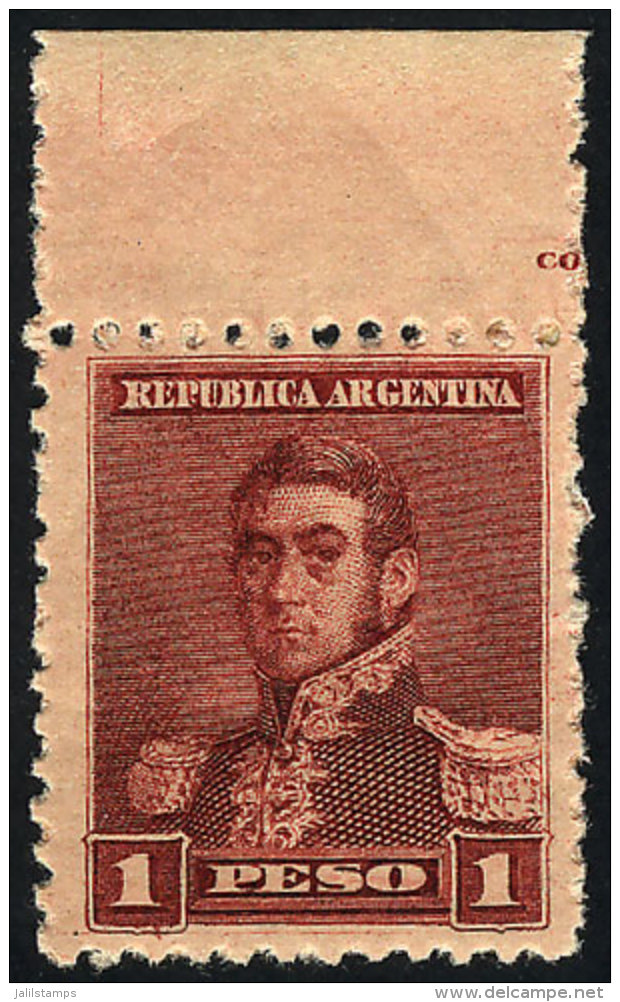 GJ.148, $1 San Martín, Small Sun Wmk, Perf 11&frac12;, Sheet Margin, Very Fresh Gum, Paper Hinge On Back, VF... - Autres & Non Classés