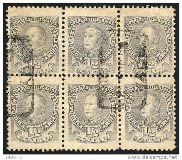 GJ.97A, &frac12;c Urquiza, Block Of 6, With Cancel Of GOYA (Corrientes), Excellent! - Andere & Zonder Classificatie