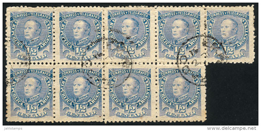 GJ.97, &frac12;c Urquiza, Block Of 9, With Cancel Of EXPEDICIÓN Of 2/JUL/1891, VF! - Andere & Zonder Classificatie