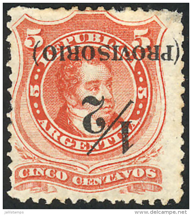 GJ.59i, &frac12;c On 5c., Small P, Not Perforated Across Middle Of The Stamp, With VARIETY: INVERTED Overprint, VF... - Andere & Zonder Classificatie