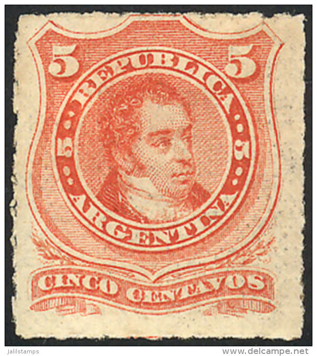 GJ.48, 5c Rivadavia, Rouletted, Very Fresh Gum, Catalog Value US$150, VF Quality! - Andere & Zonder Classificatie