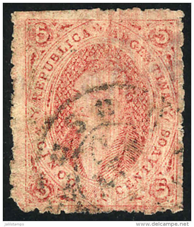 GJ.28d, 5c 6th Printing, Very Clear Impression, With VARIETY: Dirty Plate (vertically), Excellent! - Gebruikt