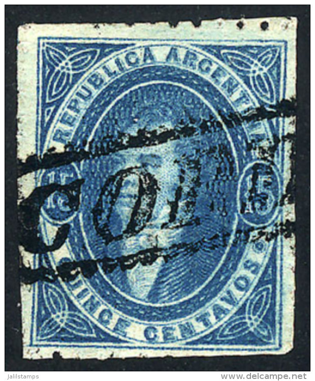 GJ.24, 15c. Semi-clear Impression, Used In Córdoba, With Top Sheet Margin (line Watermark), Pressed Out... - Oblitérés
