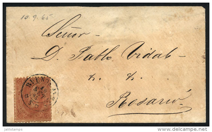GJ.20, 5c 3rd Printing, Clear Impression, On A Folded Cover Sent From Buenos Aires To Rosario In SE/1865, The Stamp... - Gebruikt