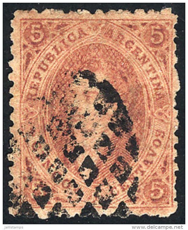 GJ.20, 5c 3rd Printing, Clear Impression, Dun Color, With 6x6 Dotted Lozenge Cancel Of GUALEGUAY, Excellent! - Gebruikt