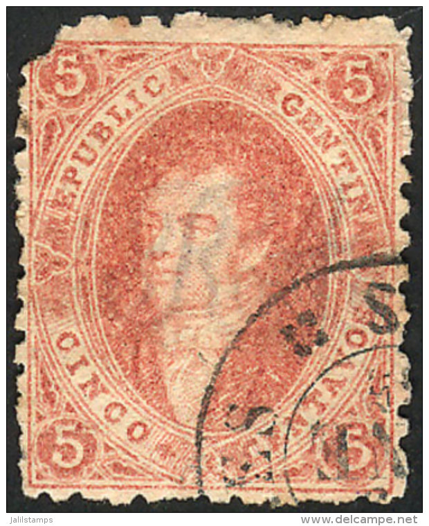 GJ.19k, 5c 2nd Printing, Dull Impression, Used In Buenos Aires In JAN/65, With VARIETY: Right Angle Incomplete,... - Gebruikt