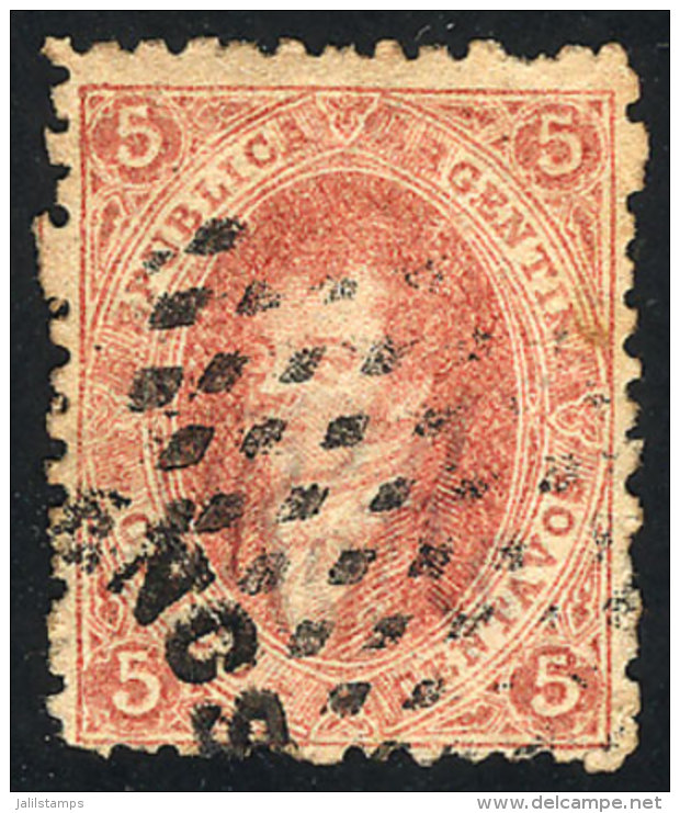 GJ.19, 5c 1st Or 2nd Printing, Semi-clear Impression, With Double Cancellation: Dotted + Buenos Aires Rimless... - Gebruikt